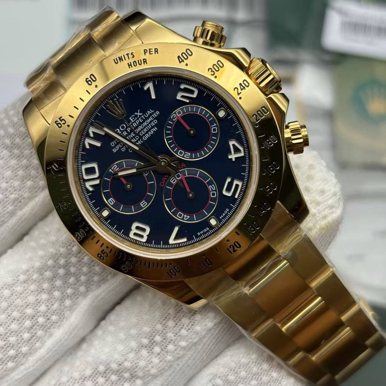Super Clone Rolex Daytona Gold with Blue Dial 116528 Replica