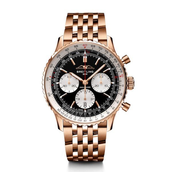 Replica Breitling Navitimer Men Automatic Black 18ct Rose Gold Watch RB0138211B1R1
