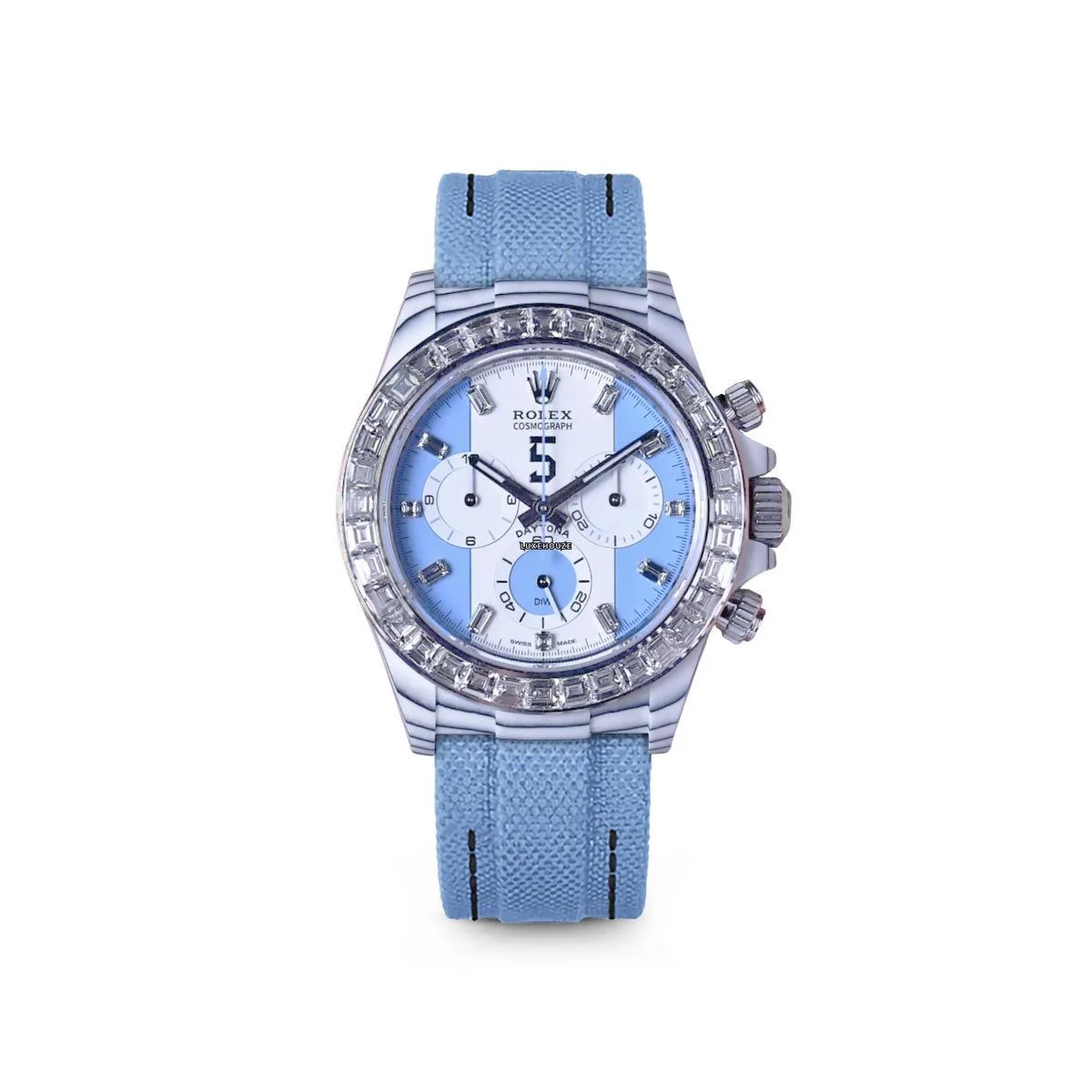 Replica Rolex Daytona DiW White Carbon Baby Blue Crystal Dial Nylon Strap 40mm