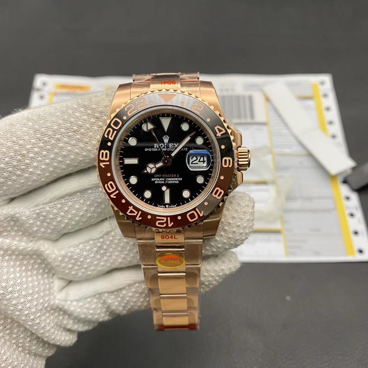Super Clone Rolex GMT Master 2 Rose Gold – Black Dial