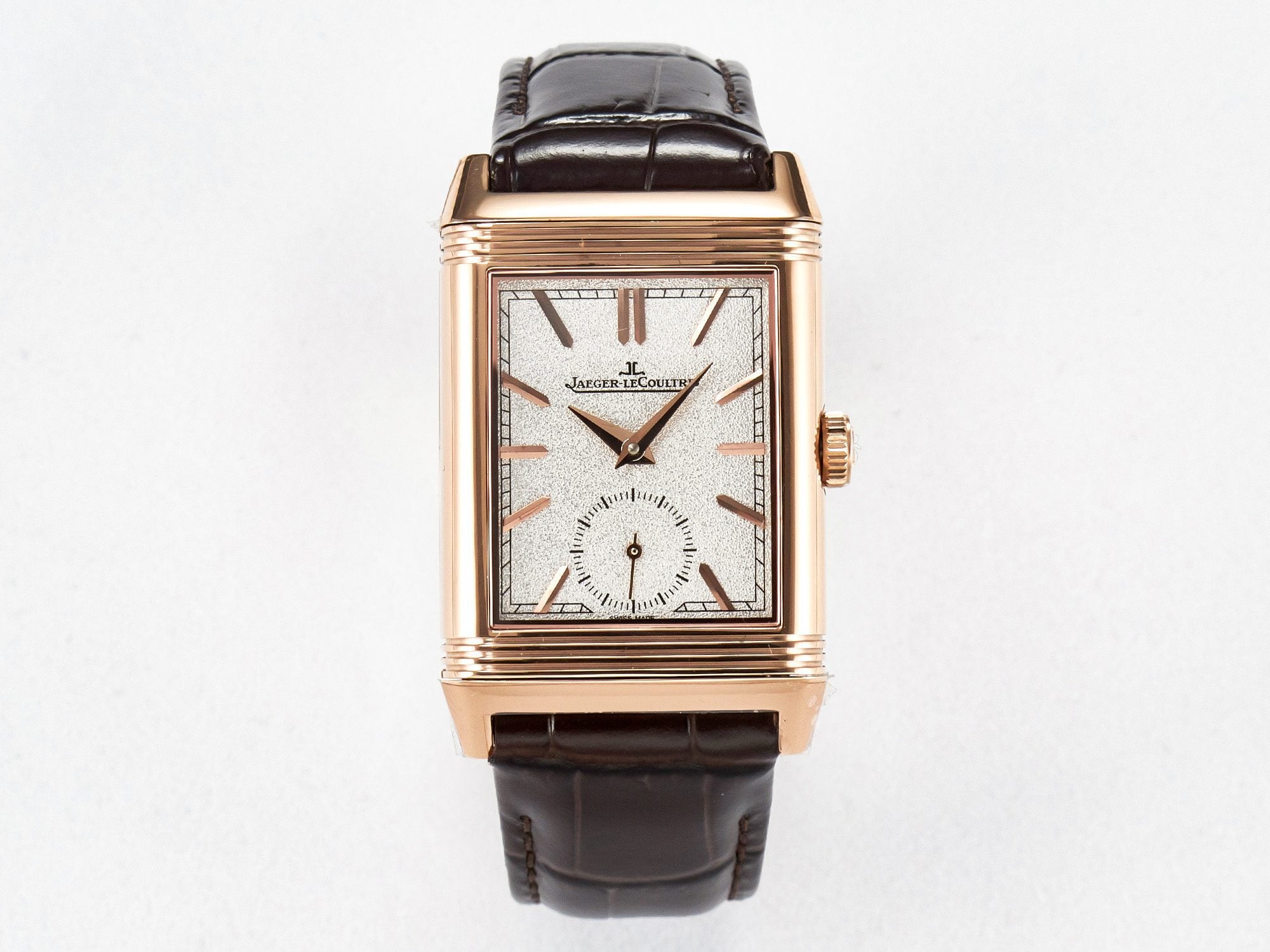 Reverso Tribute Duoface Small Seconds RG MGF Best Edition White Spray Paint Dial on Black Leather Strap A854A