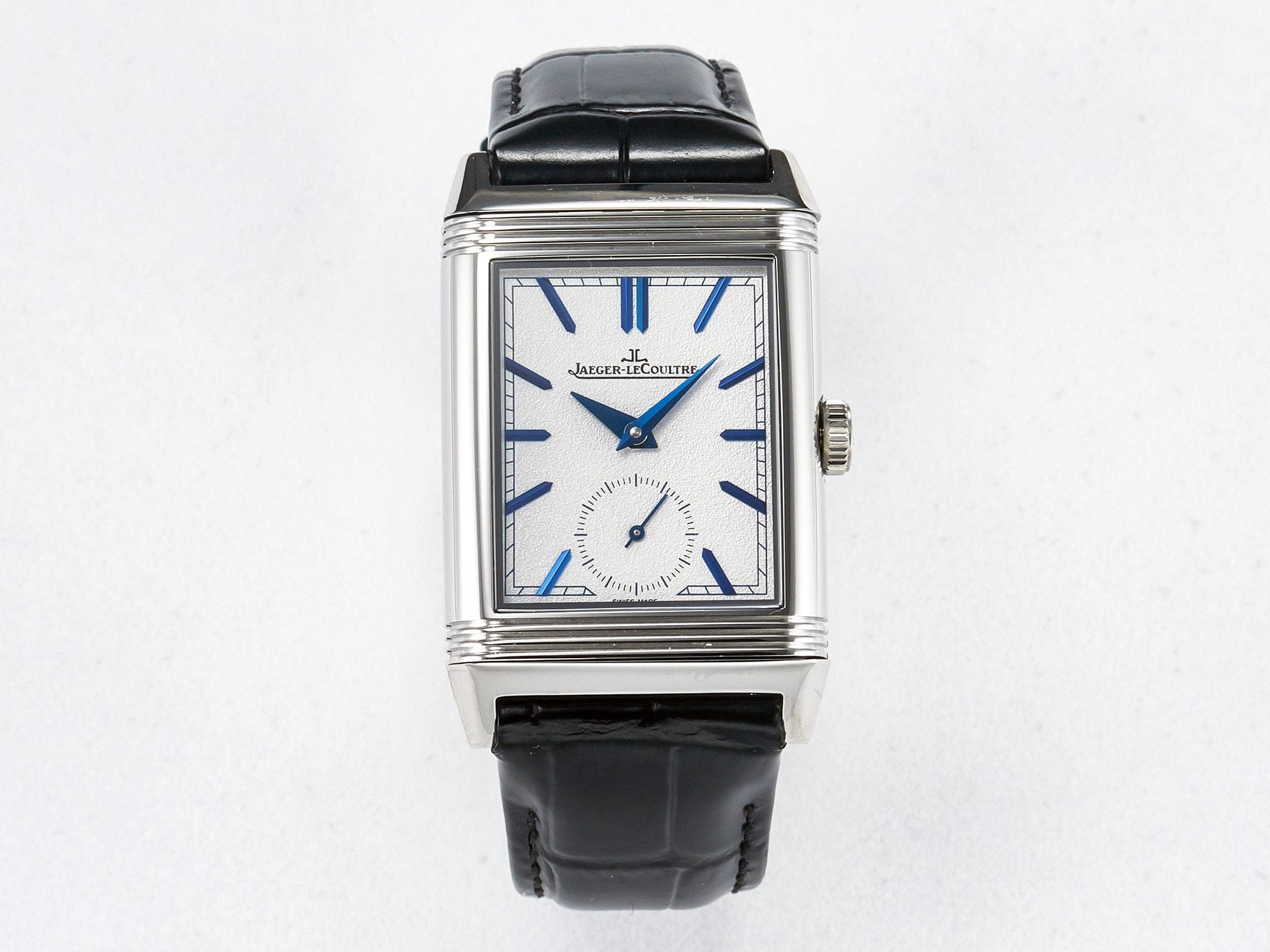 Reverso Tribute Duoface Small Seconds SS MGF Best Edition White Dial on Black Leather Strap A854A
