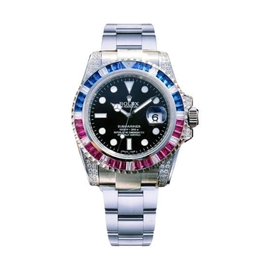 Rolex Submariner Silver Blue/Red Replica Diamond 40MM Top Swiss Clone