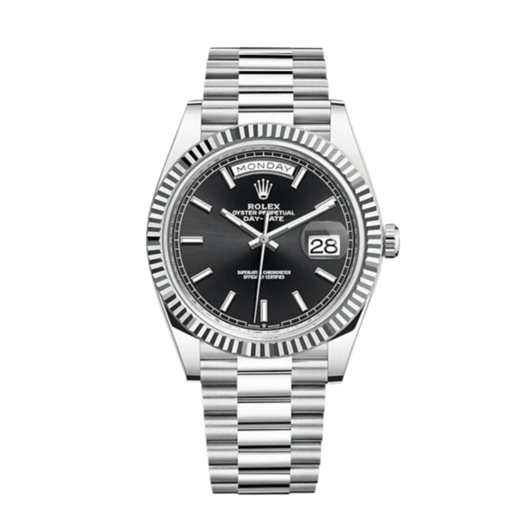 Rolex Day Date Silver with Black Dial Replica Clone Watch Model 2022