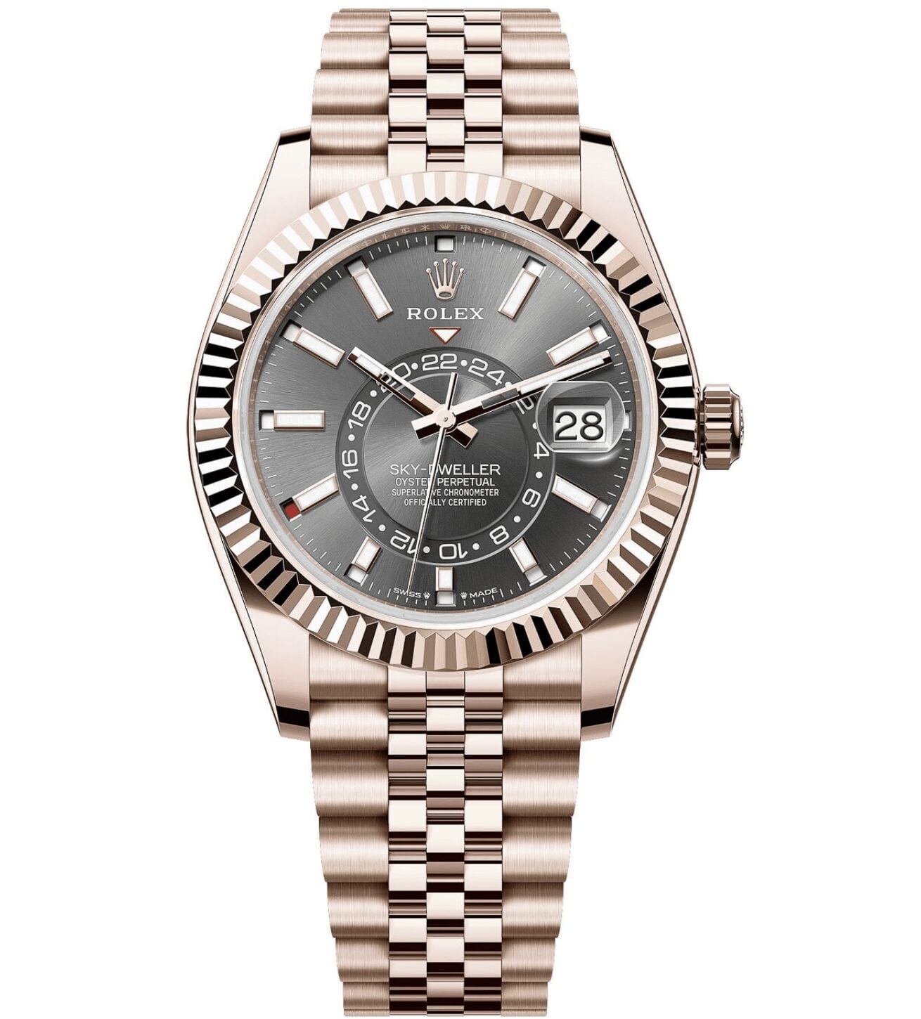 Rolex Sky-Dweller Rhodium Dial Rose Gold Replica 2024 – Jubilee Bracelet