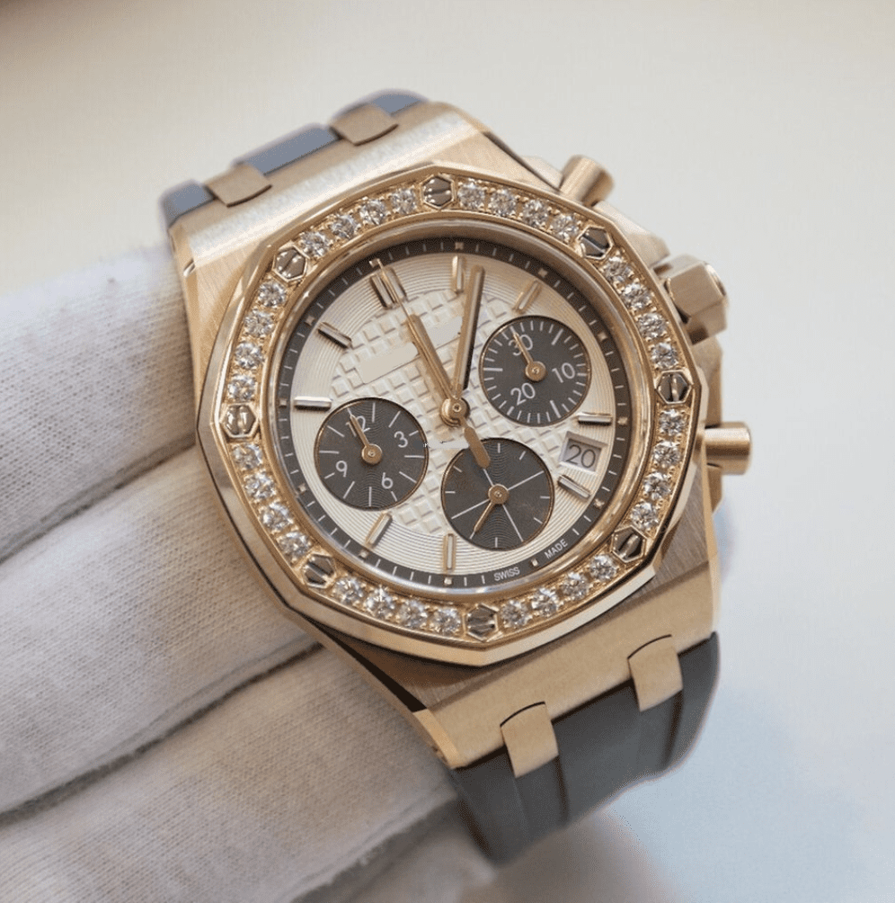 Swiss Clone AP Replica Offshore 37mm Rose Gold/Diamond Rubber Band