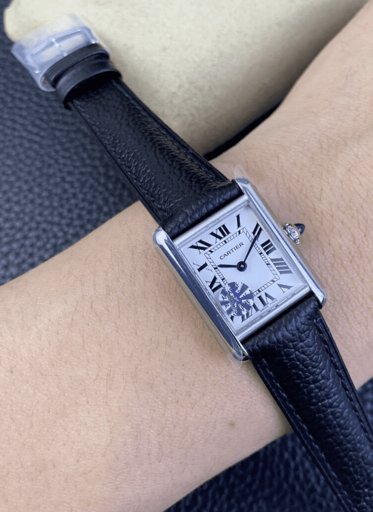 Cartier Tank Replica Watch Black Leather Strap