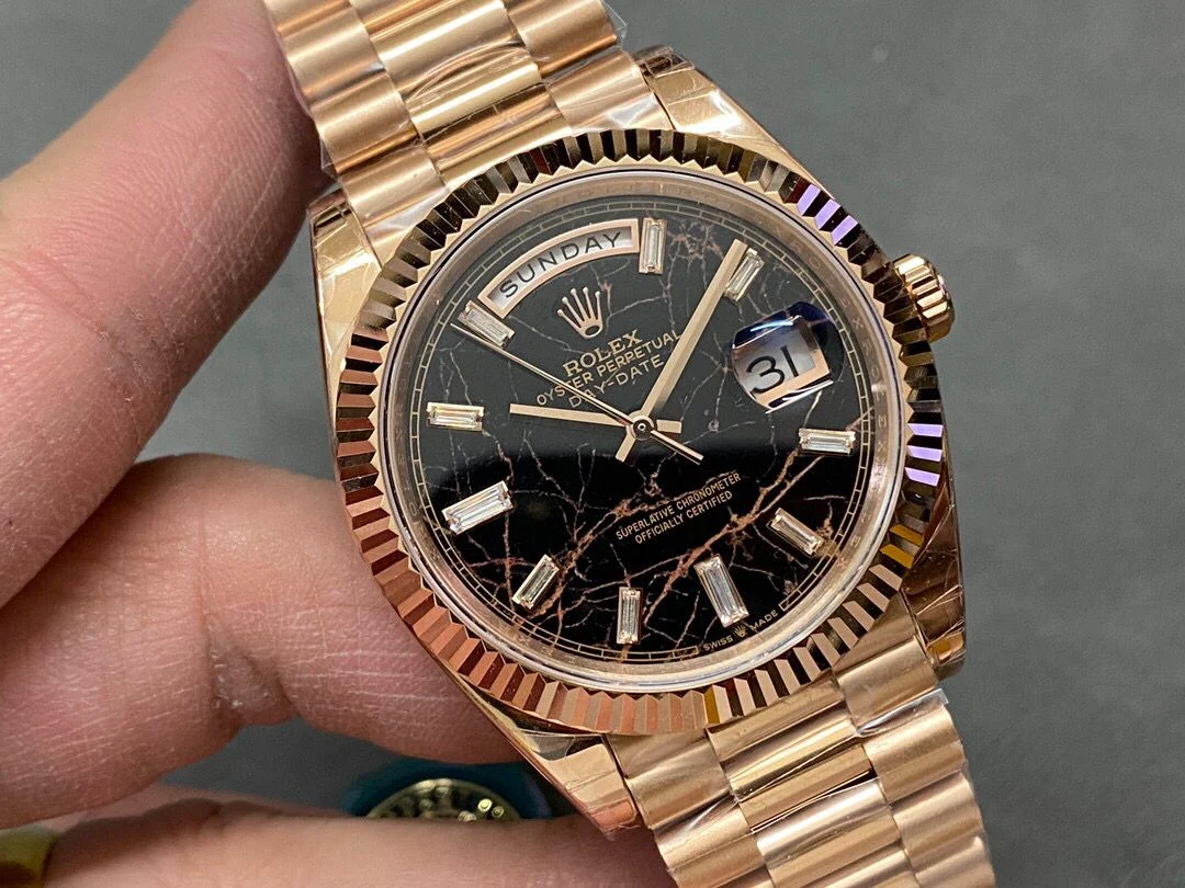 Replica Rolex Day-Date 40 Rose Gold Eisenkiesel Diamond Dial