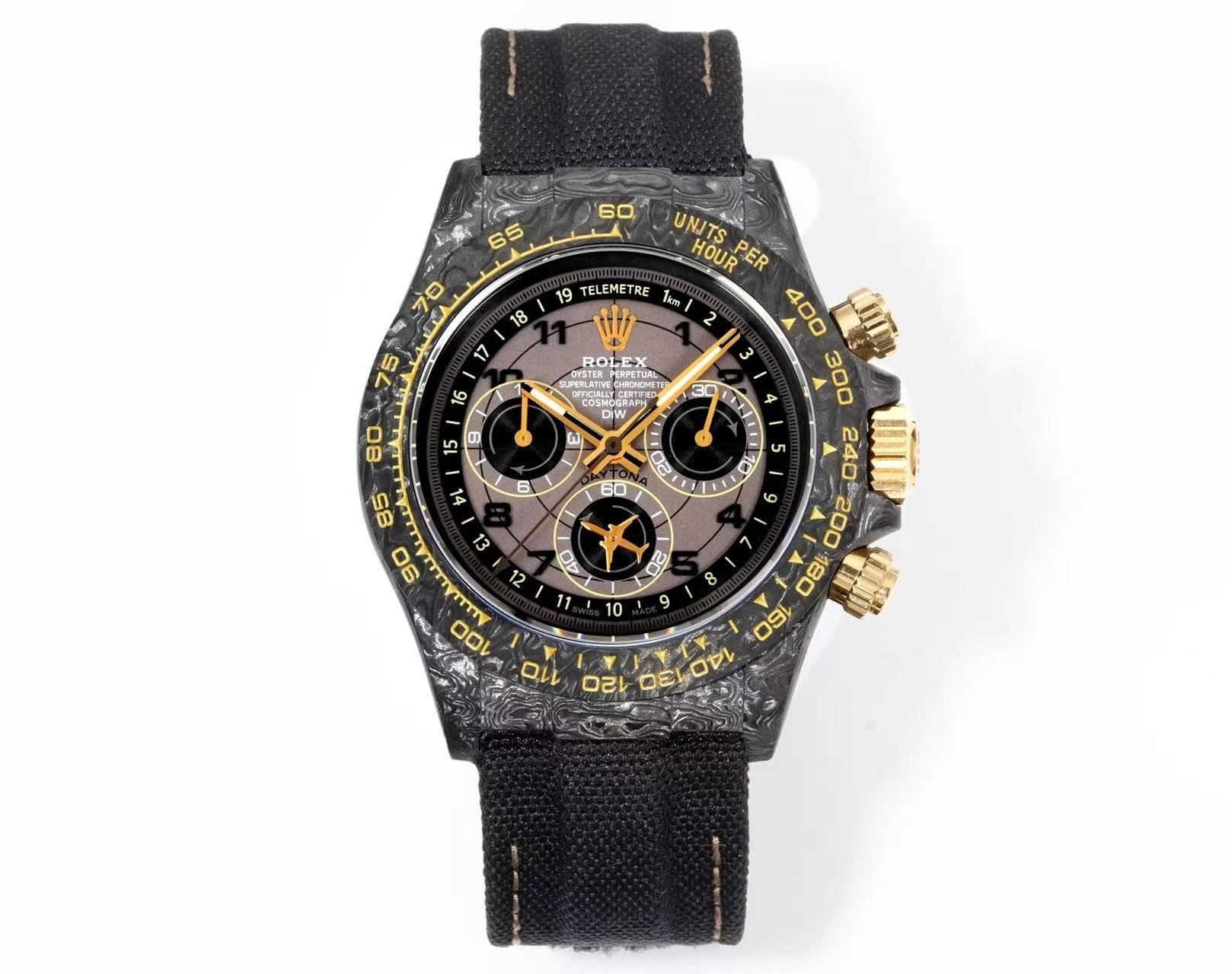 DIW Rolex Daytona Super Clone – Carbon Fiber & Gold Detailing