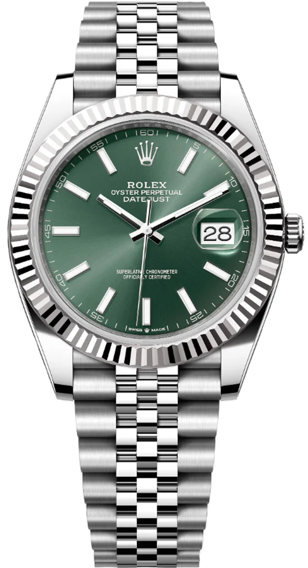 Replica Rolex Datejust 41 Green Stick Dial Jubilee