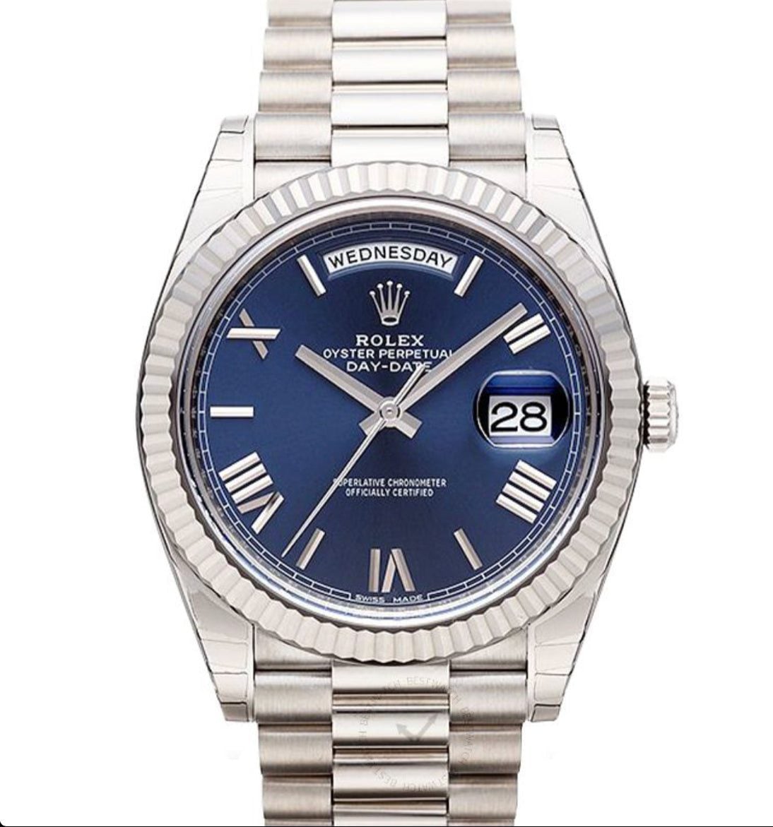 Réplica Rolex Day-Date 40 Esfera Azul Oro Blanco 18K