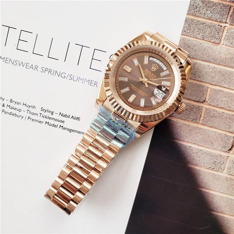 Replica Rolex Day-Date Rose Gold Chocolate Diamond Dial & Fluted Bezel President Bracelet 228235