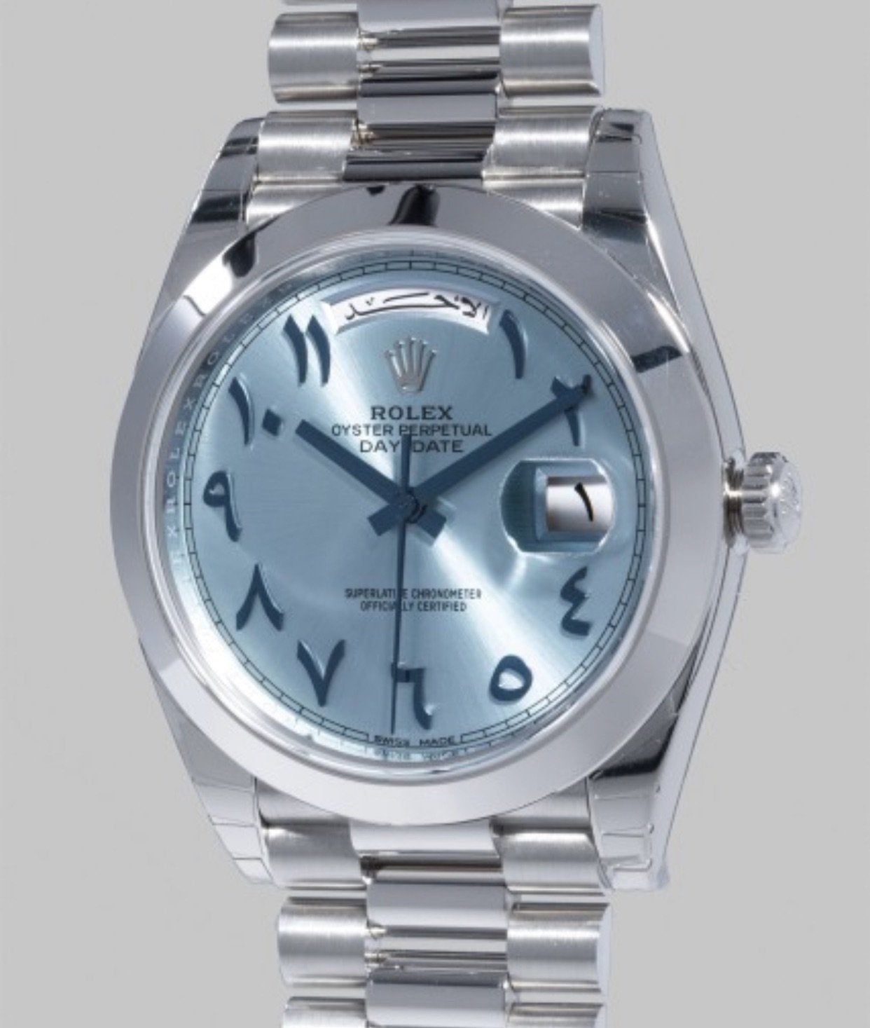 Replica Rolex Day Date 40mm Ice Blue Arabic Dial Platinum Watch