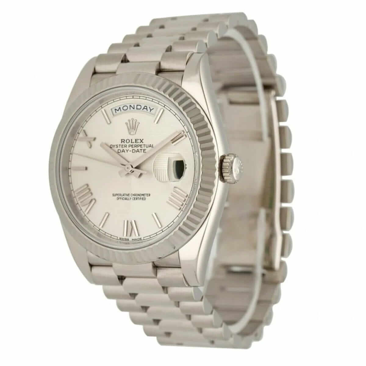 Replica Rolex Day-Date 40 228239 EW Stainless Steel White Gold Dial Oyster