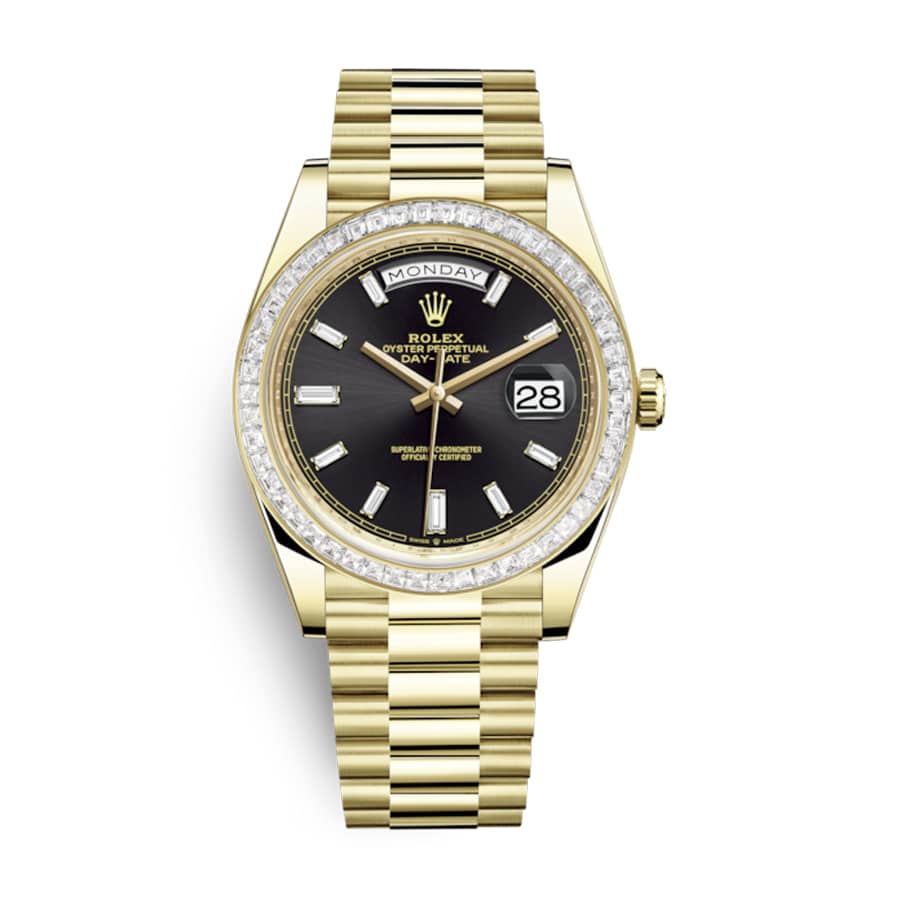 Replica Rolex Day-Date 228398TBR Yellow Gold & Diamonds Black Dial