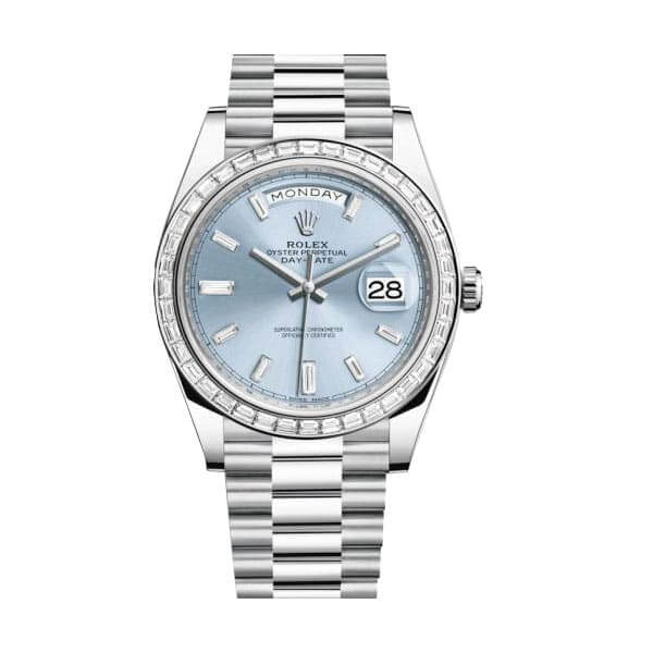 Replica Rolex Day-Date Platinum 228396TBR Ice Blue Baguette Index