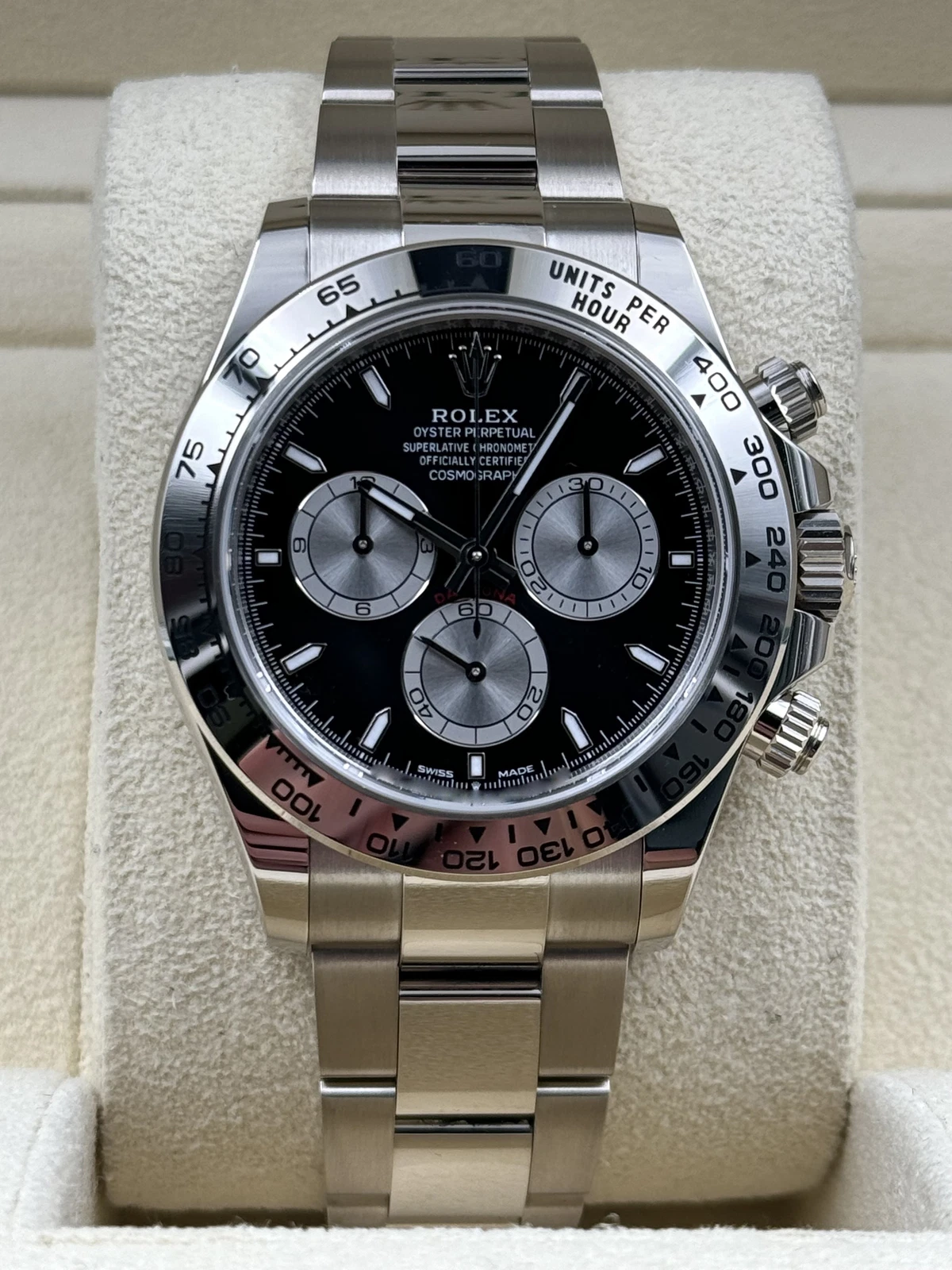 Replica Rolex Cosmograph Daytona White Gold Black Dial Silver Subdials 40mm